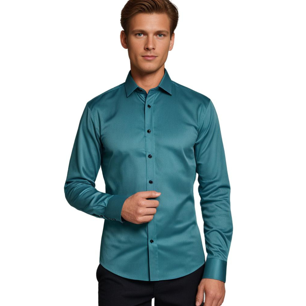 Men slim fit stretch dress shirt wrinkle free button up long sleeve