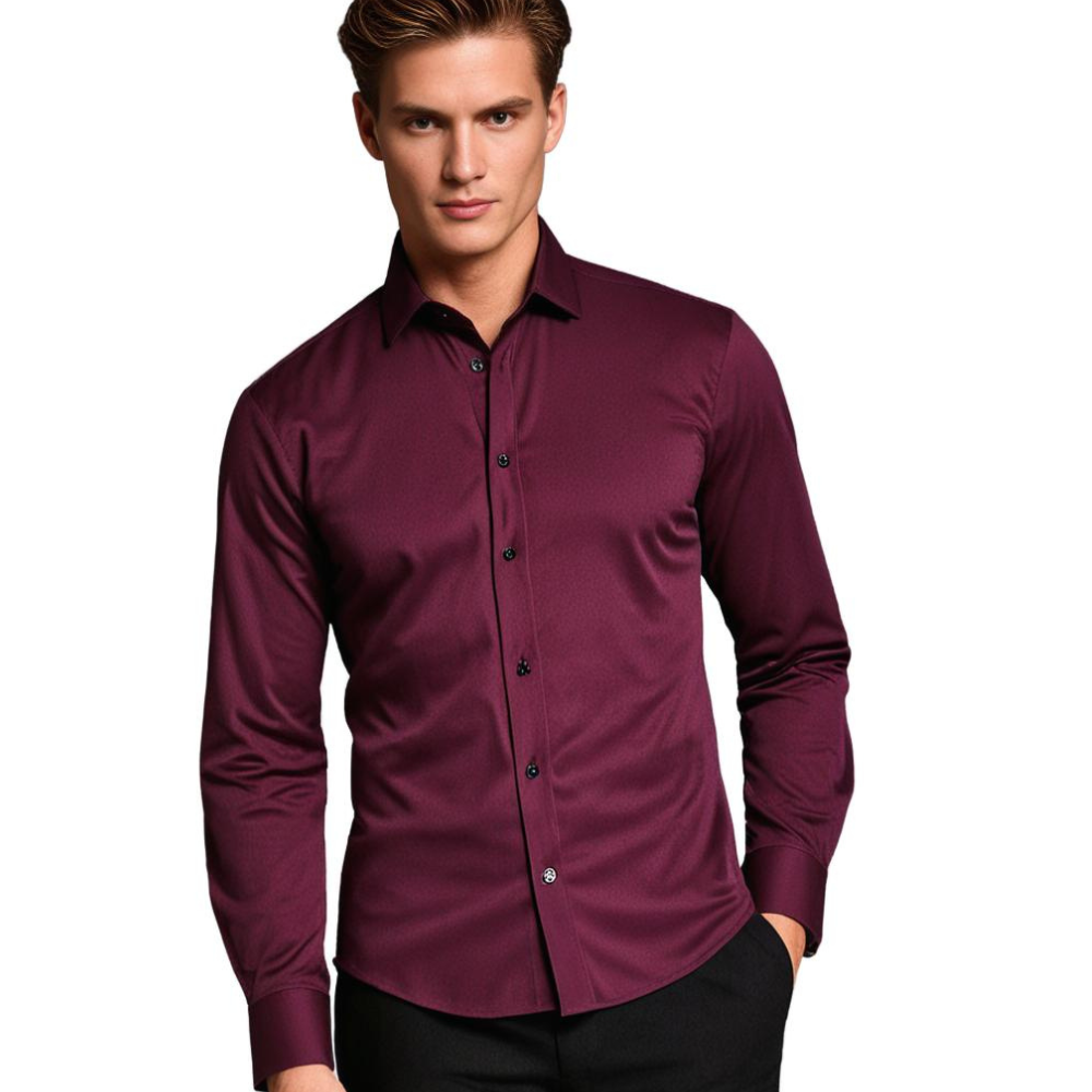 Men slim fit stretch dress shirt wrinkle free button up long sleeve
