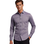 Men slim fit stretch dress shirt wrinkle free button up long sleeve