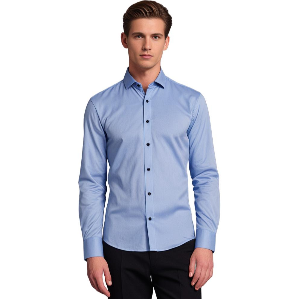 Men slim fit stretch dress shirt wrinkle free button up long sleeve