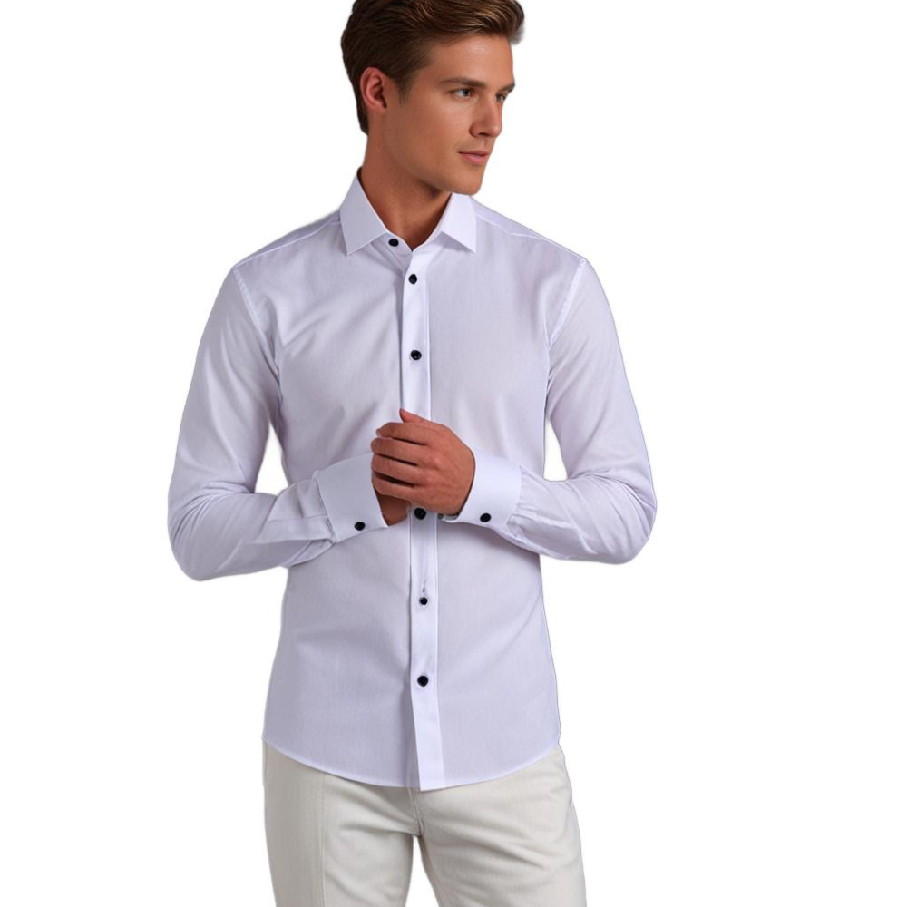 Men slim fit stretch dress shirt wrinkle free button up long sleeve