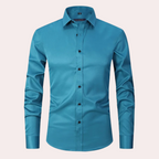 Men slim fit stretch dress shirt wrinkle free button up long sleeve