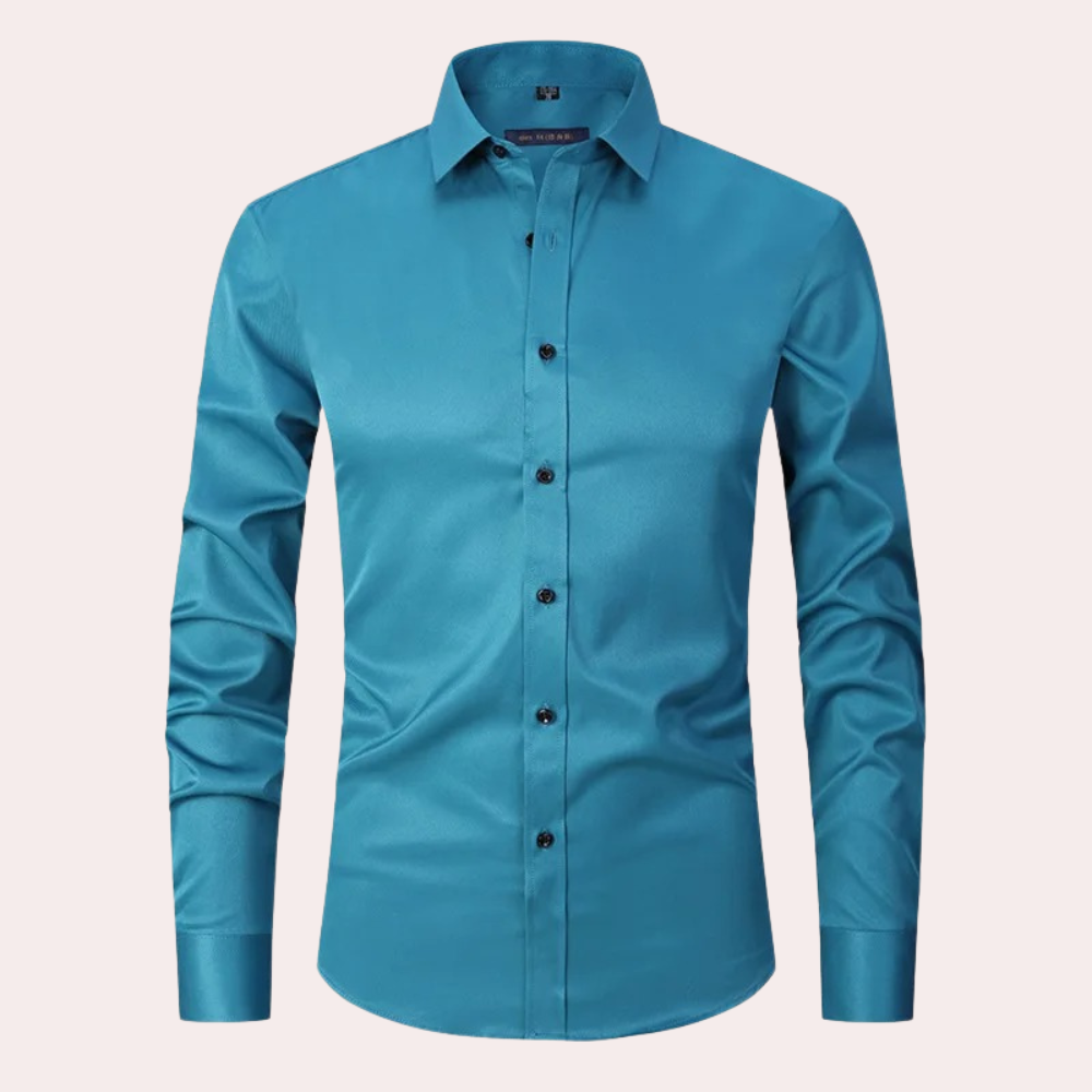 Men slim fit stretch dress shirt wrinkle free button up long sleeve