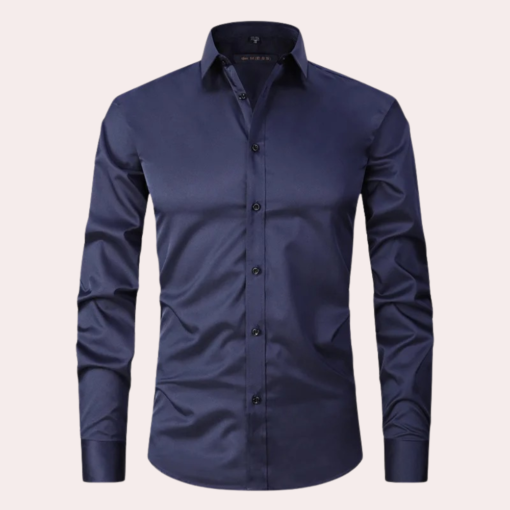 Men slim fit stretch dress shirt wrinkle free button up long sleeve