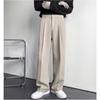 Men dress pants loose fit straight leg pleated in black beige and white