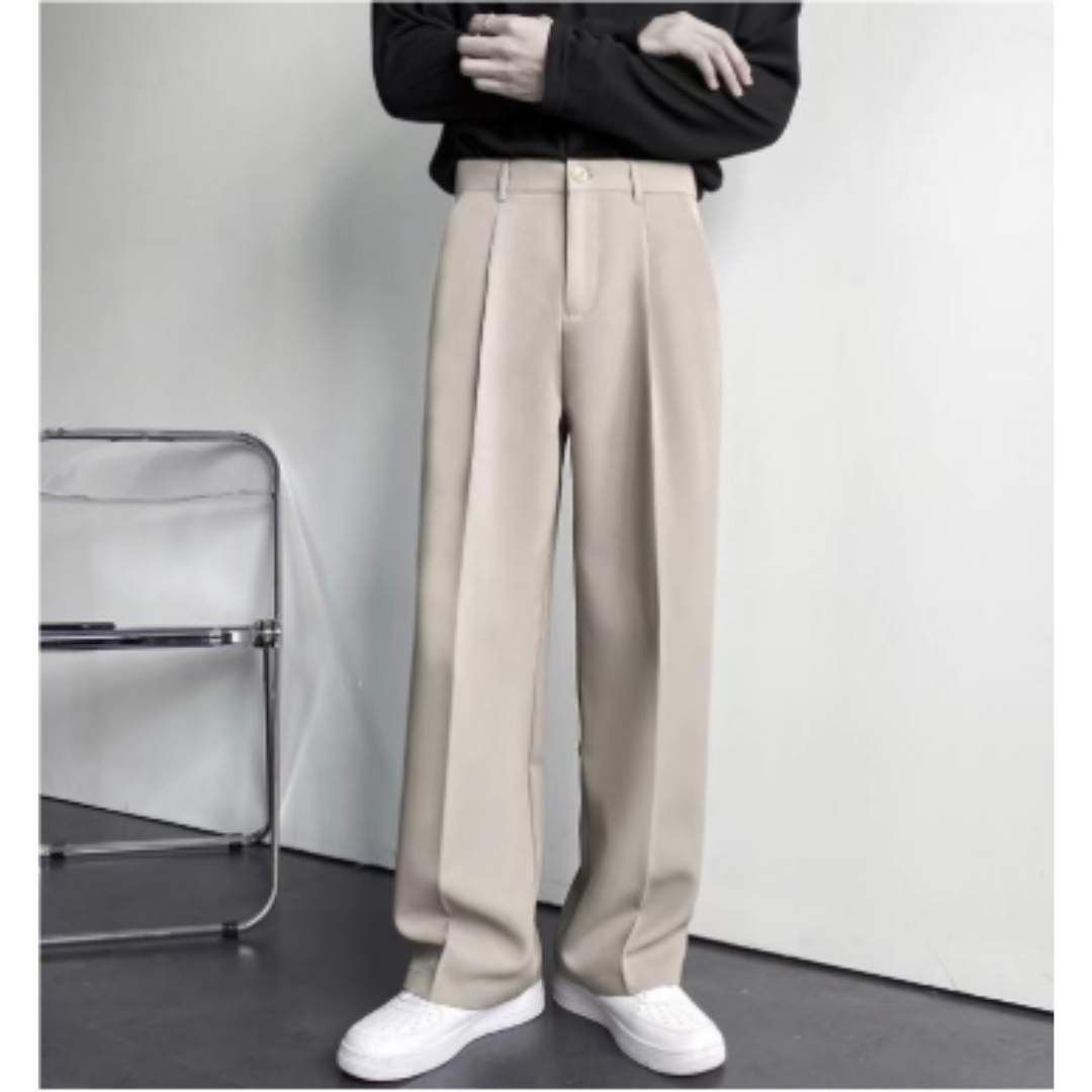 Men dress pants loose fit straight leg pleated in black beige and white