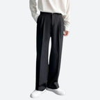 Men dress pants loose fit straight leg pleated in black beige and white