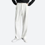Men dress pants loose fit straight leg pleated in black beige and white