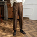 Men pleated trousers adjustable waist straight fit in khaki black and brown