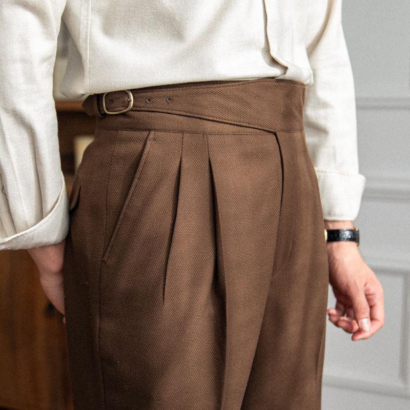 Men pleated trousers adjustable waist straight fit in khaki black and brown