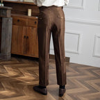 Men pleated trousers adjustable waist straight fit in khaki black and brown