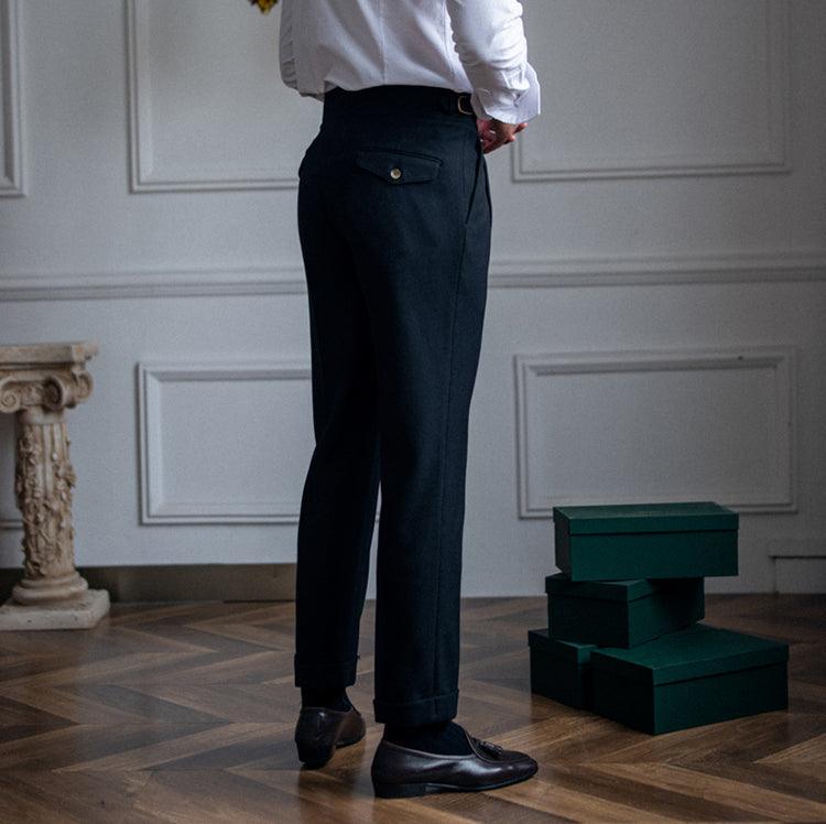Men pleated trousers adjustable waist straight fit in khaki black and brown