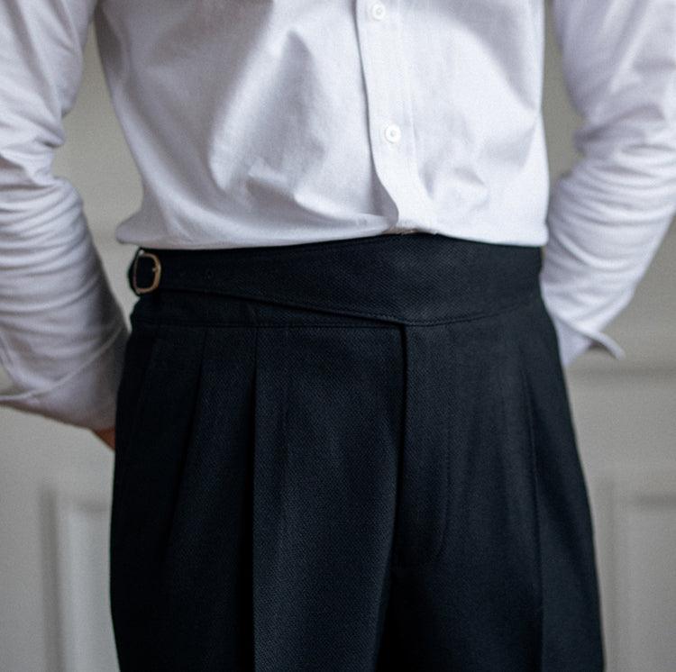 Men pleated trousers adjustable waist straight fit in khaki black and brown