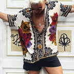 Men printed vintage short sleeve button down shirt in black
