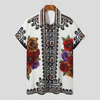 Men printed vintage short sleeve button down shirt in black