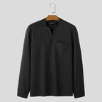 Men long sleeve button down shirt relaxed fit in black brown and beige