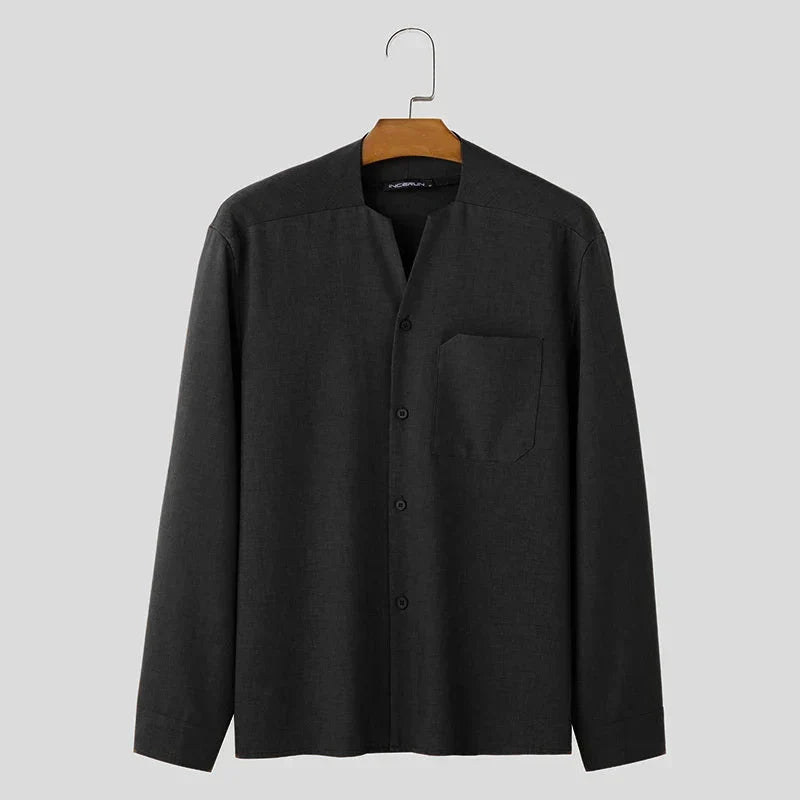 Men long sleeve button down shirt relaxed fit in black brown and beige