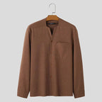 Men long sleeve button down shirt relaxed fit in black brown and beige
