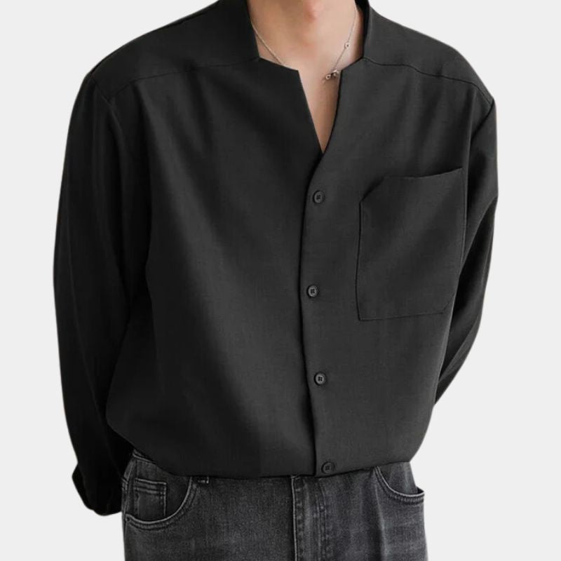 Men long sleeve button down shirt relaxed fit in black brown and beige
