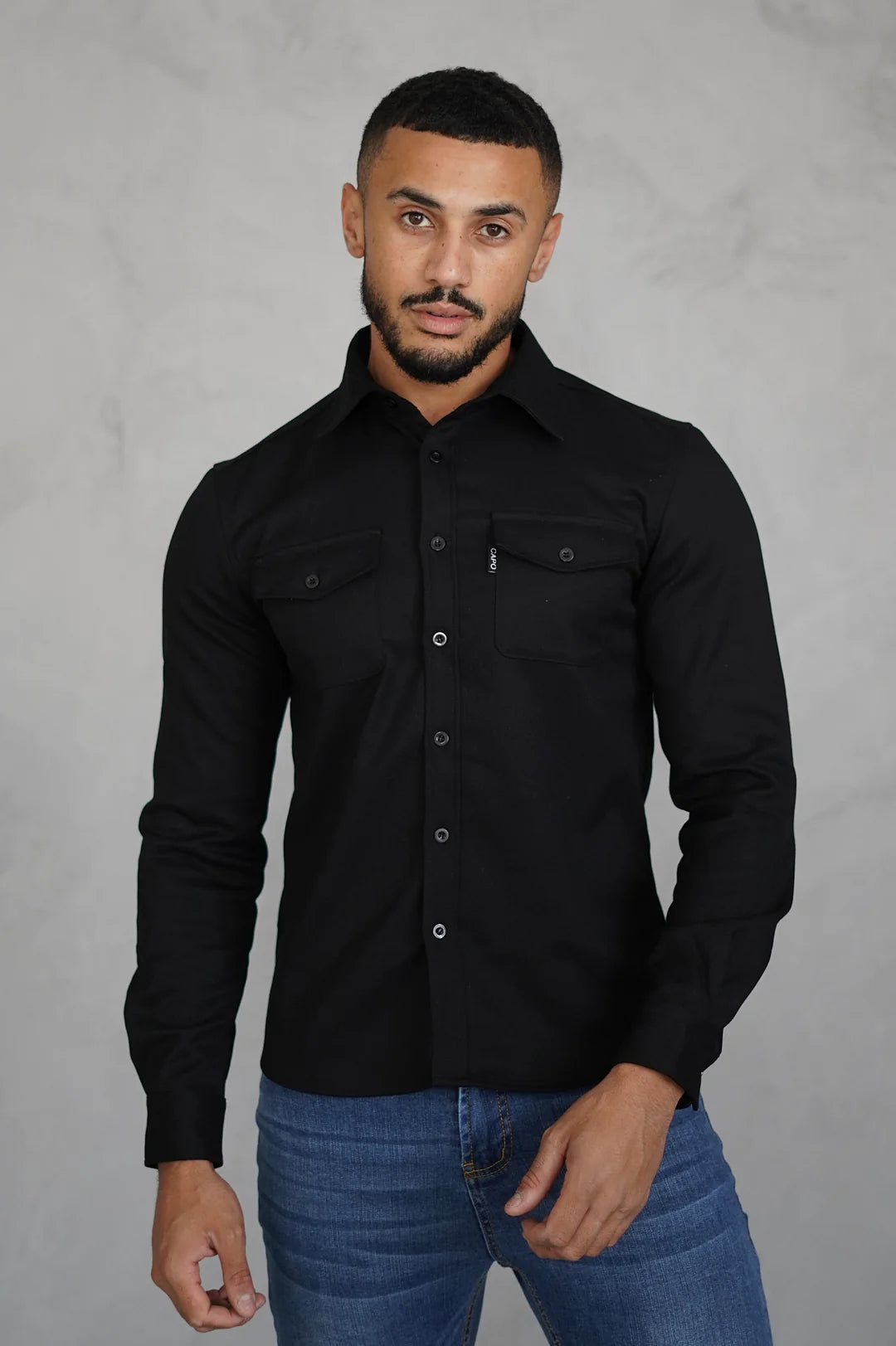 Men long sleeve button-up overshirt with chest pockets in multiple colors