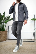 Men long sleeve button-up overshirt with chest pockets in multiple colors