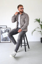 Men long sleeve button-up overshirt with chest pockets in multiple colors