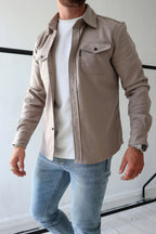 Men long sleeve button-up overshirt with chest pockets in multiple colors