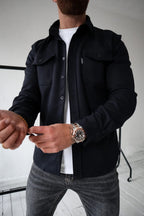 Men long sleeve button-up overshirt with chest pockets in multiple colors