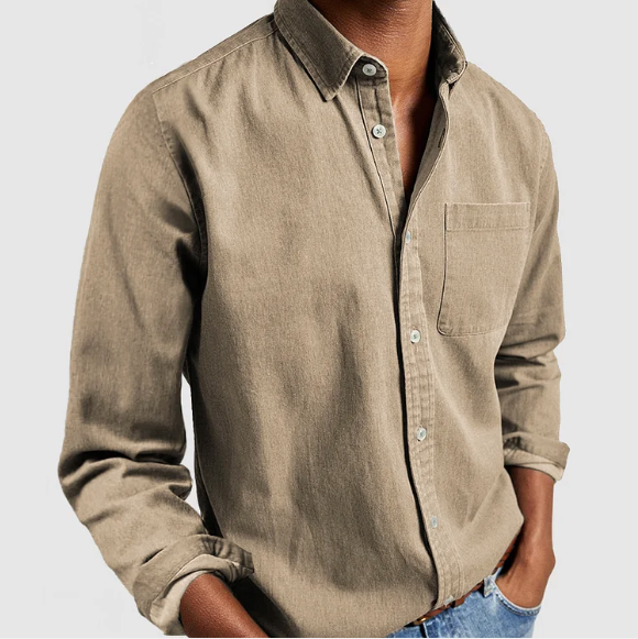 Men denim long sleeve button-up shirt casual fit available in multiple colours