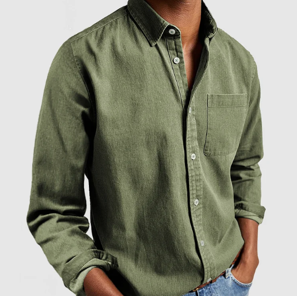 Men denim long sleeve button-up shirt casual fit available in multiple colours