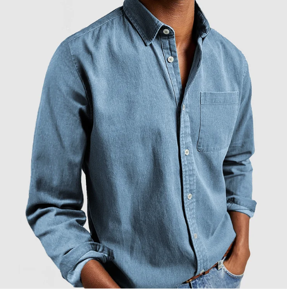 Men denim long sleeve button-up shirt casual fit available in multiple colours