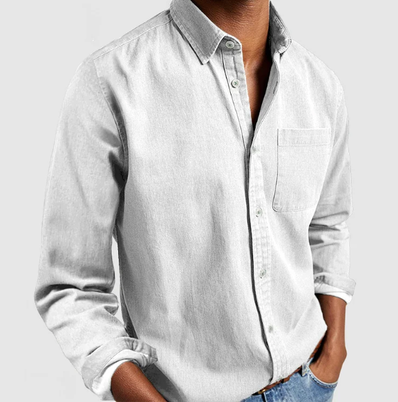 Men denim long sleeve button-up shirt casual fit available in multiple colours
