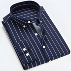 Men Oxford button-up shirt long sleeve striped classic fit