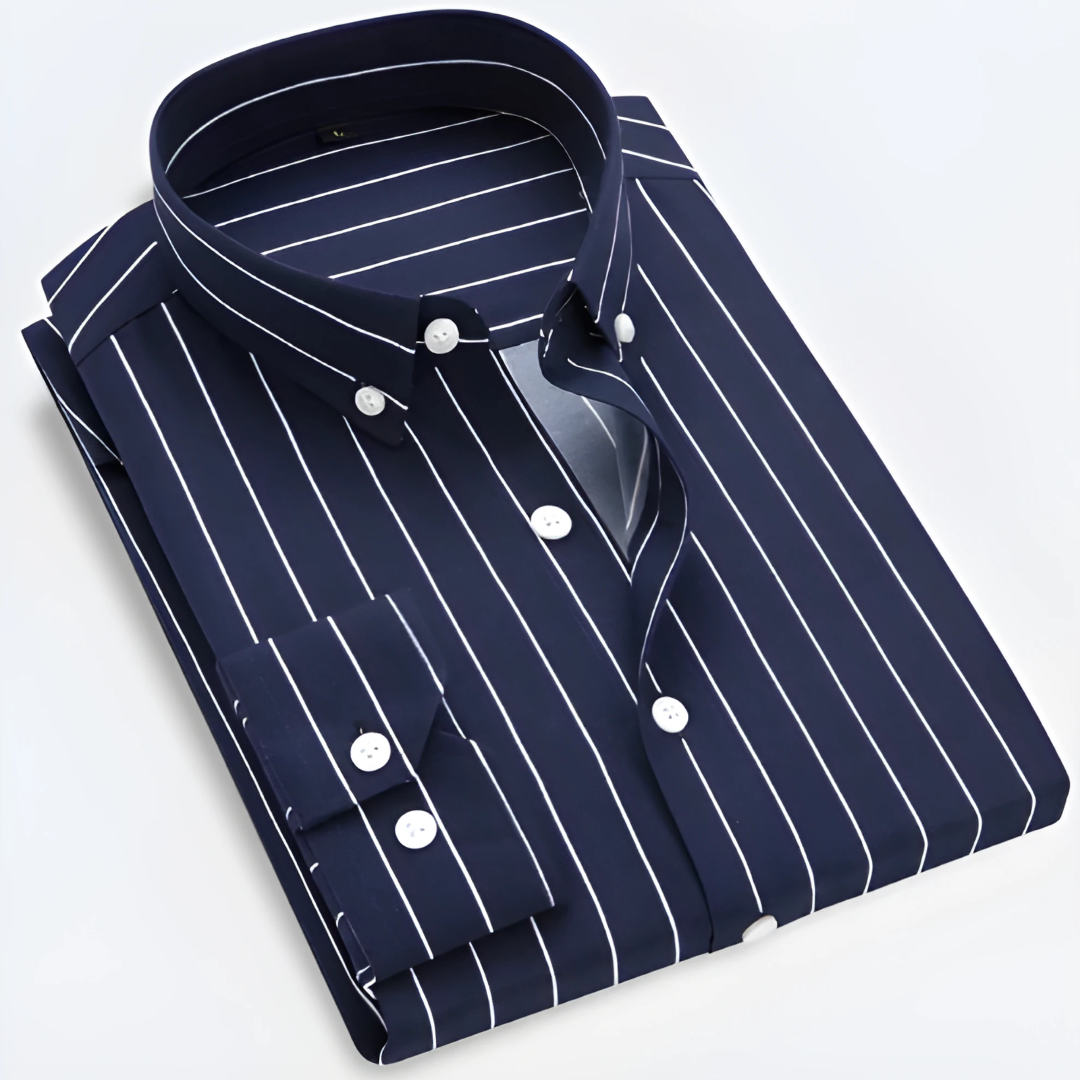 Men Oxford button-up shirt long sleeve striped classic fit