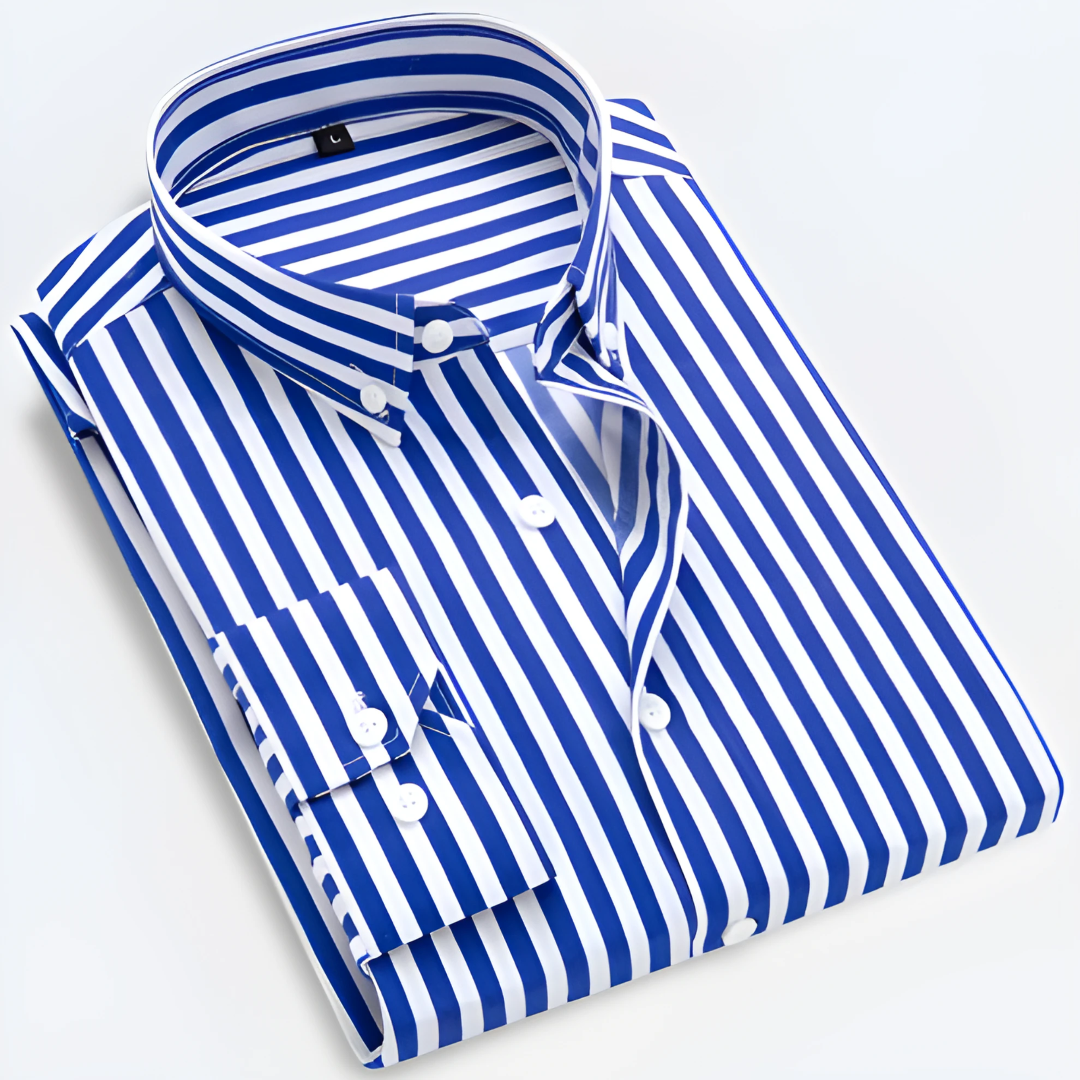 Men Oxford button-up shirt long sleeve striped classic fit