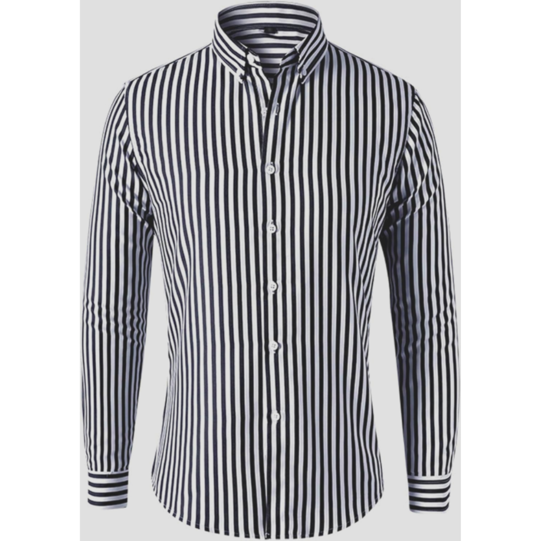 Men Oxford button-up shirt long sleeve striped classic fit