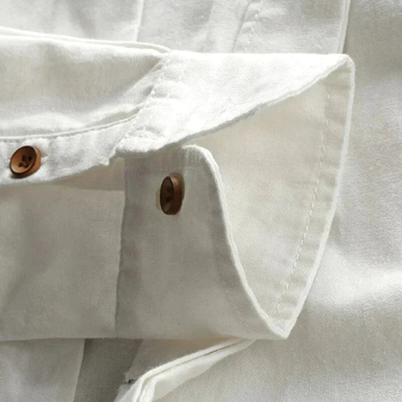 Men linen cotton button-up shirt Japanese style long sleeve in navy and grey