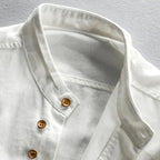 Men linen cotton button-up shirt Japanese style long sleeve in navy and grey