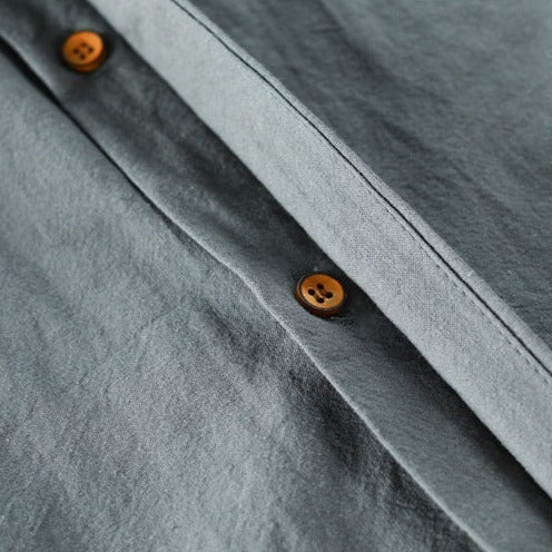 Men linen cotton button-up shirt Japanese style long sleeve in navy and grey