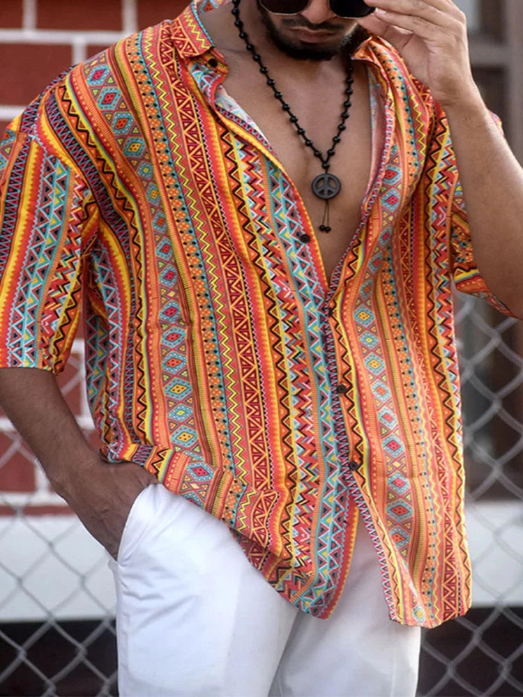 Men short sleeve printed button-up shirt in multiple colors regular fit