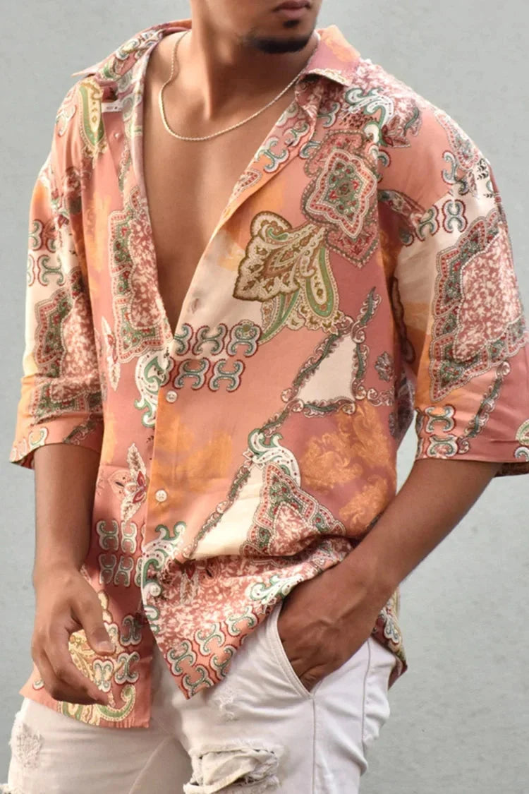 Men short sleeve printed button-up shirt in multiple colors regular fit