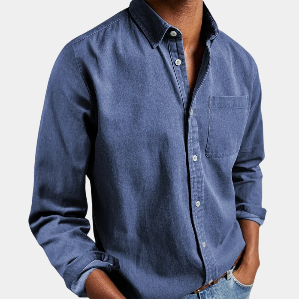 Men denim button up shirt long sleeve regular fit