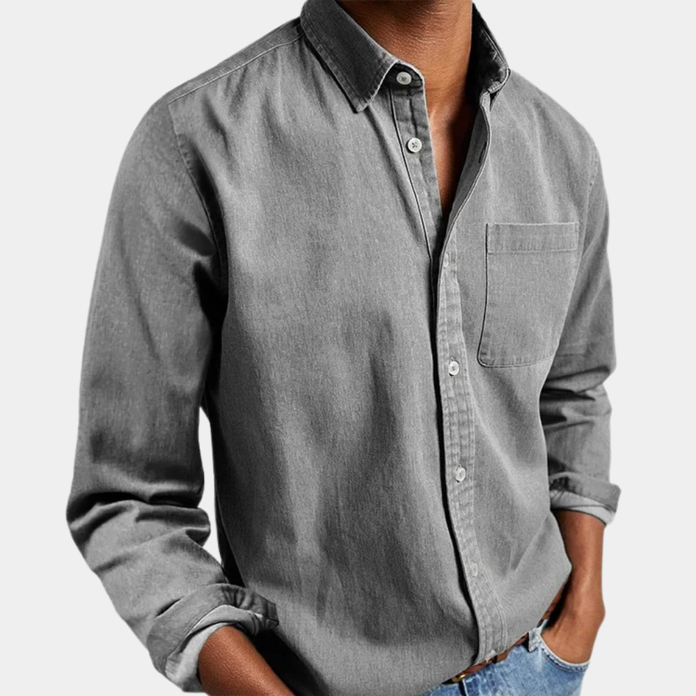 Men denim button up shirt long sleeve regular fit