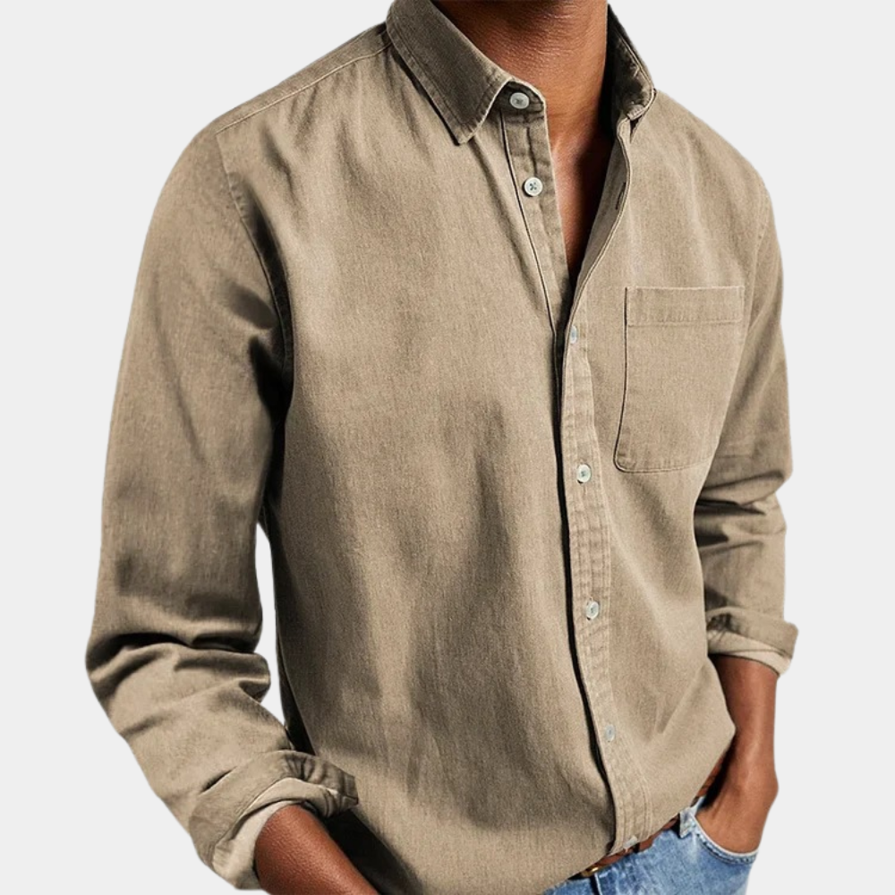 Men denim button up shirt long sleeve regular fit