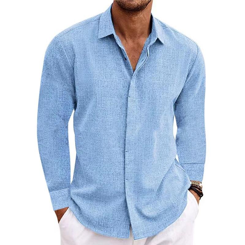 Men long sleeve button-up shirt regular fit with classic collar