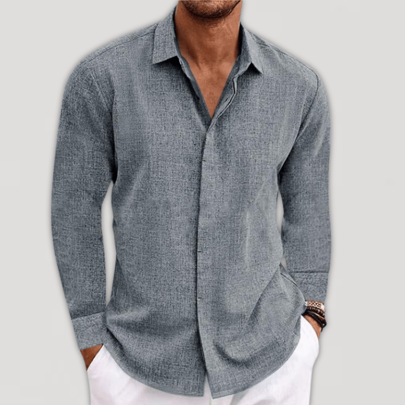 Men long sleeve button-up shirt regular fit with classic collar