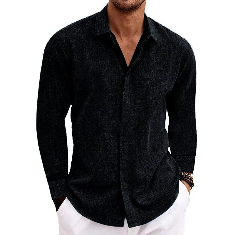 Men long sleeve button-up shirt regular fit with classic collar