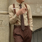 Men long sleeve button up shirt with vertical stripes and collar