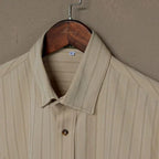 Men long sleeve button up shirt with vertical stripes and collar