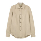 Men long sleeve button up shirt with vertical stripes and collar